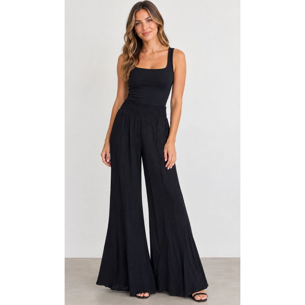 Forever 21 Smocked Wide Leg Palazzo Flare Bell Bottom Pants Women's Size XS